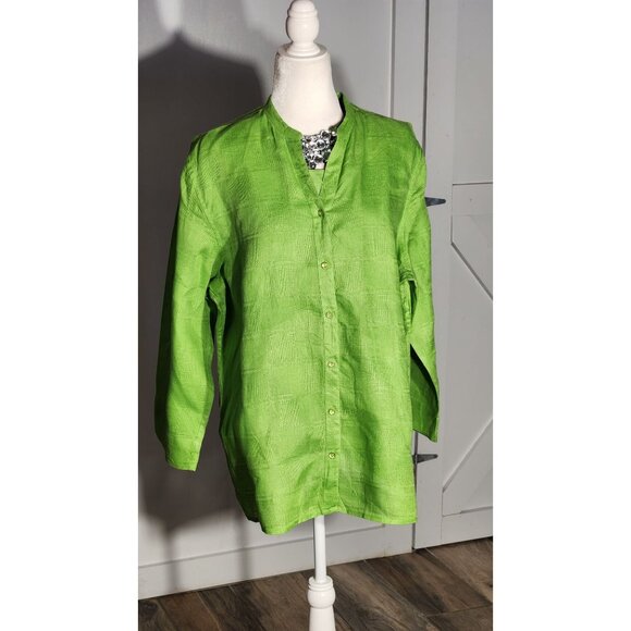 Sag Harbor Tops - SAG HARBOR 100%LINEN TUNIC COLOR GREEN  LONG SLEEVE  SIZE XL